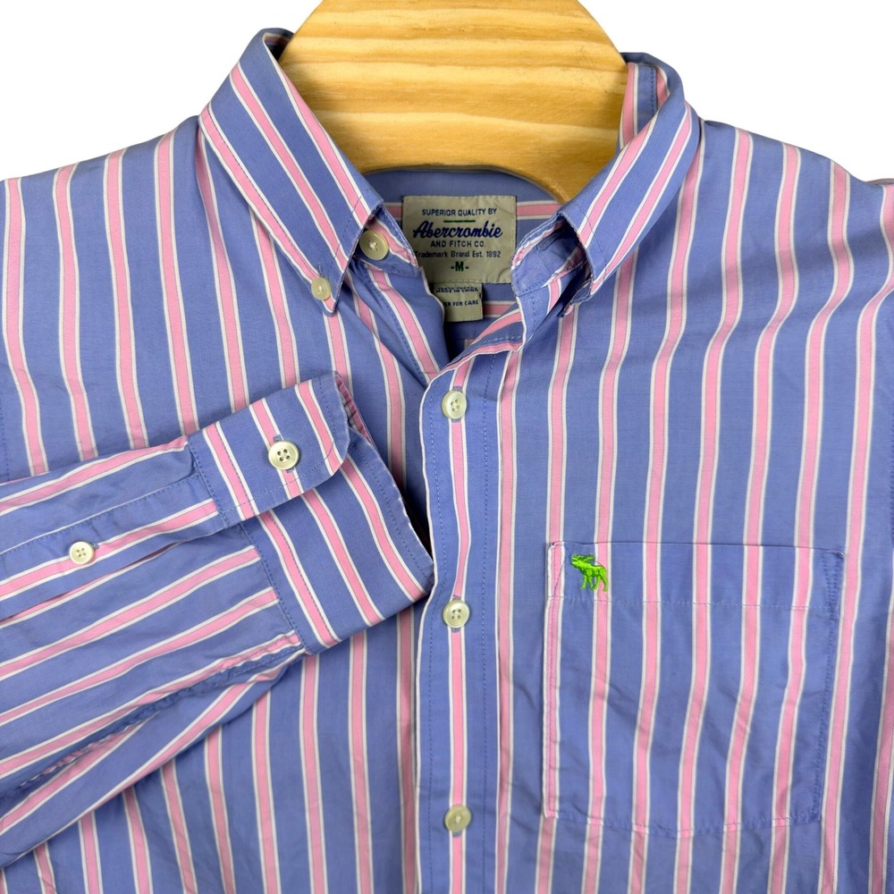Abercrombie & Fitch Button Down Shirt Mens Medium Blue Pink Striped Long Sleeve